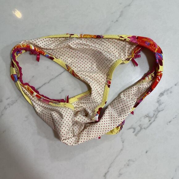 Vintage Betsey Johnson Yellow Gypsy Rose Lace Swim Bikini Bottom Y2K Coquette - Picture 8 of 8